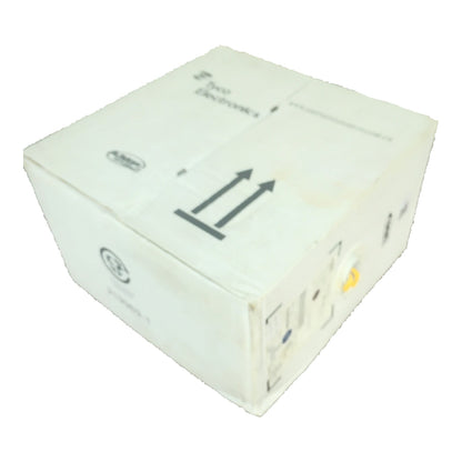 A white cardboard box with black shipping and handling markings, including double arrows and handling symbols, isolated on a white background.