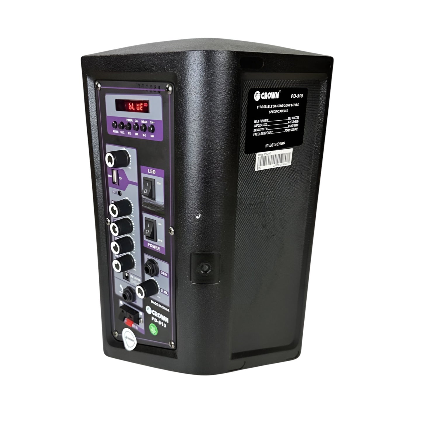 Crown 150W Portable Speaker 8 Inches Woofer 2 Way 4-8 Ohms 250x285x360mm PD-810 with Remote Control Wireless Mic and Rechargeable Battery