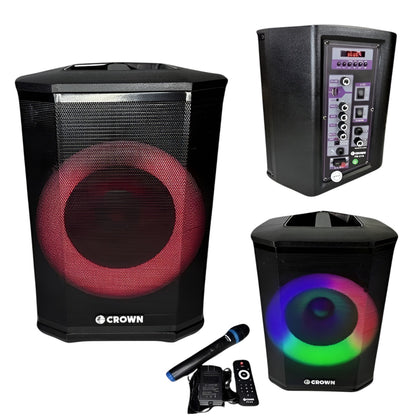Crown 150W Portable Speaker 8 Inches Woofer 2 Way 4-8 Ohms 250x285x360mm PD-810 with Remote Control Wireless Mic and Rechargeable Battery