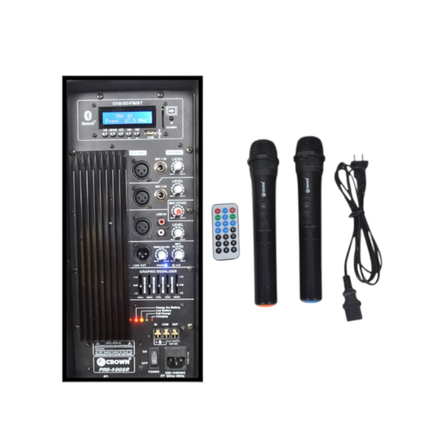 Crown Portable Speaker 600W 15 Inches Woofer + 12 x7 Inches Tweeter 2 Way 4-8 Ohms Portable Sound System PRO-5008