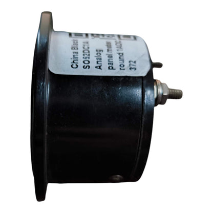 A black cylindrical electrical component, likely a motor or sensor, with a white label reading 'China Brand SO32DC14 Analog panel mount round 140mm 372' and a metal terminal bolt on the side, shown against a plain white background.