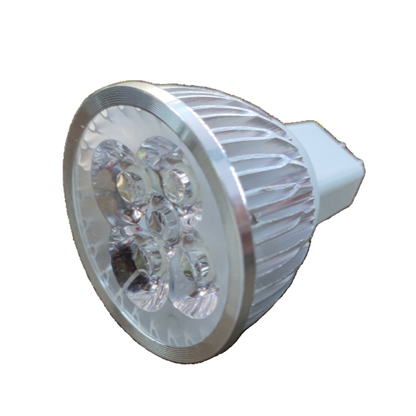 LED light bulb on a white background Denko 4W LED MR16 GU5.3 12V DC 6500K Daylight with Heat Sink Dichroic Lamp Electx Electrical Supply