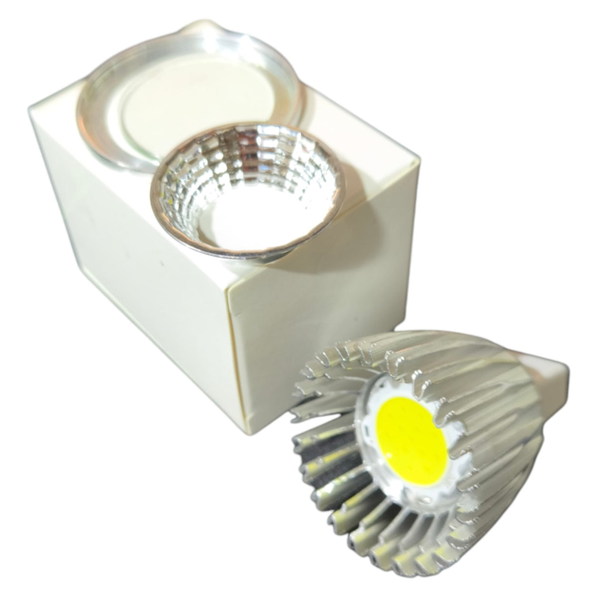 LED light bulb and fixture on a white background