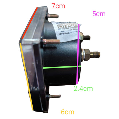 A small black cylindrical motor or component with a metal mounting plate, shown on a white background with colored measurement lines and text labels indicating dimensions: 7cm, 5cm, 2.4cm, and 6cm.