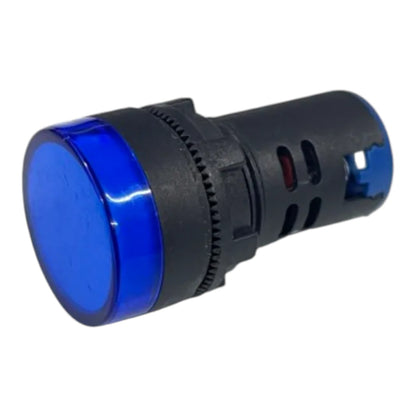 A blue indicator light socket with a black plastic body and a translucent blue lens, shown on a plain white background.