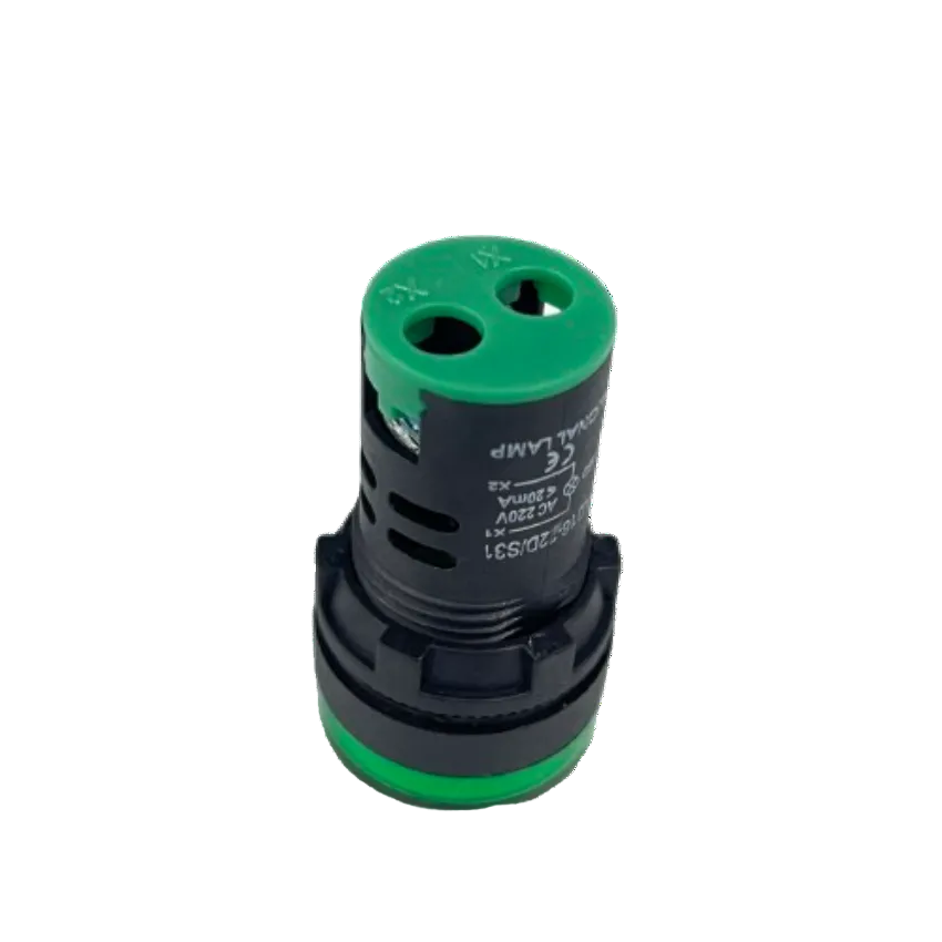 A small cylindrical electrical component or connector with a black body and bright green top and bottom rings, photographed on a plain white background.