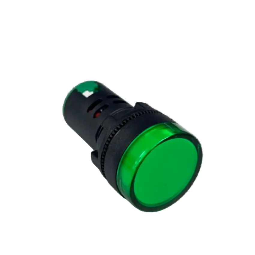 A green indicator light socket with a translucent green lens and a black plastic housing, shown on a plain white background.