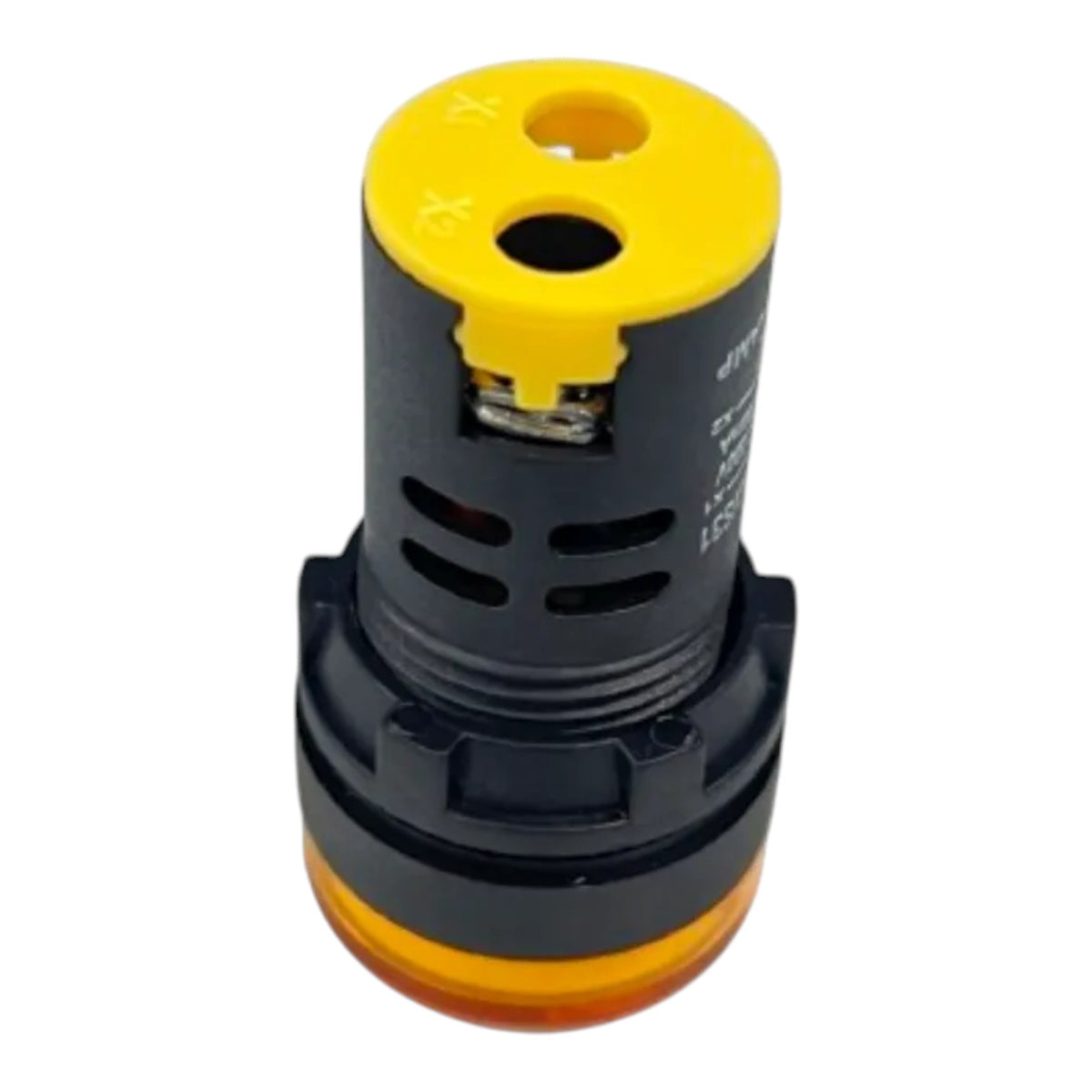 A black and yellow cylindrical electrical connector or plug with ventilation slots, shown on a plain white background.