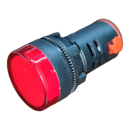 A red indicator light socket with a black plastic body and an orange accent piece, isolated on a white background.