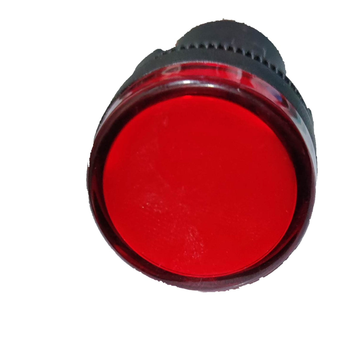 A red circular push-button or indicator light with a black textured housing, shown on a plain white background.