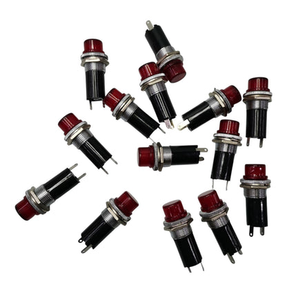Ten red LED pincode indicator lights with black and silver metal casings, arranged on a plain white background.