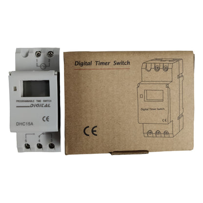 Digital timer switch with packaging on a white background