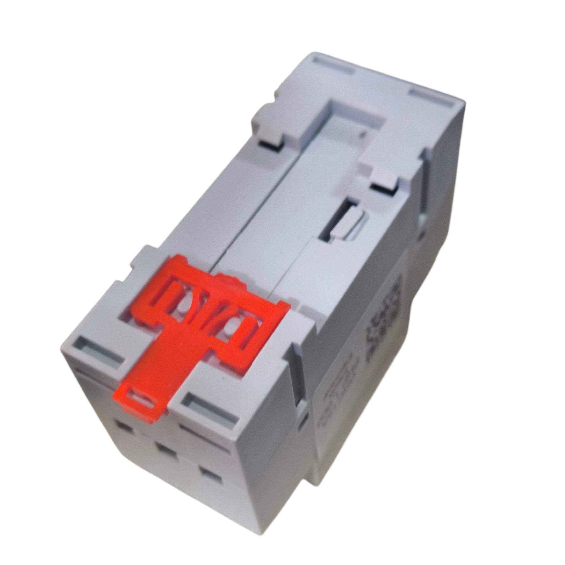 Electrical switch with red indicator on a white background