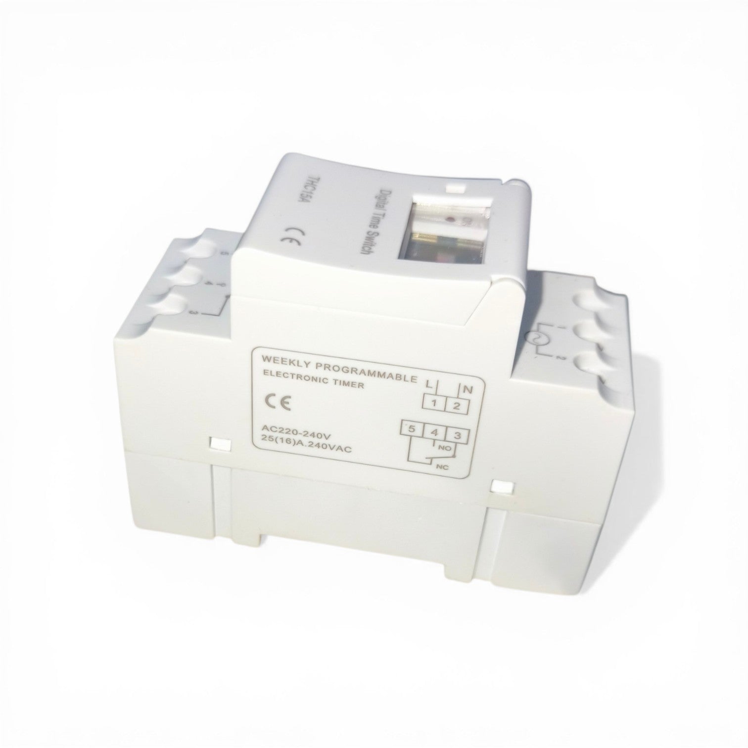 White electronic timer on a white background