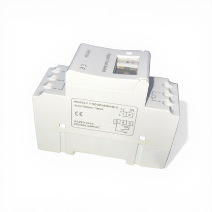 White electronic timer on a white background