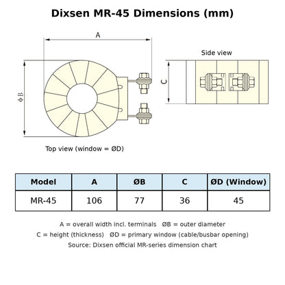 Dixsen MR-45 tape wound current transformer dimension diagram (mm)