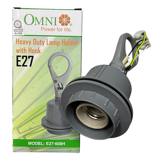 Omni Heavy Duty Lamp Holder E27, Outdoor E27 Socket  Straight Lamp Holder with Hook