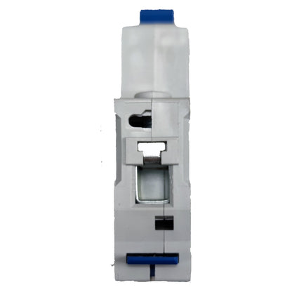 Clear plastic container with blue cap on a white background