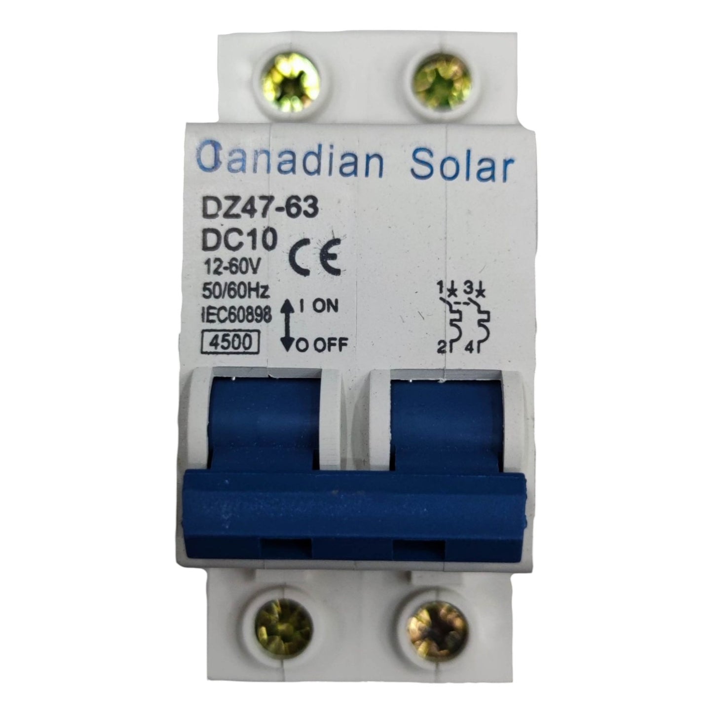 Canadian Solar electrical switch with model number DZ47-63 on a white background