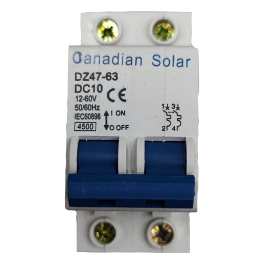 Canadian Solar electrical switch with model number DZ47-63 on a white background