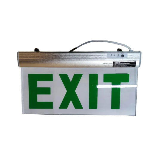 Denko EXIT Sign Acrylic Green 220V emergency light with green letters on clear acrylic and silver housing