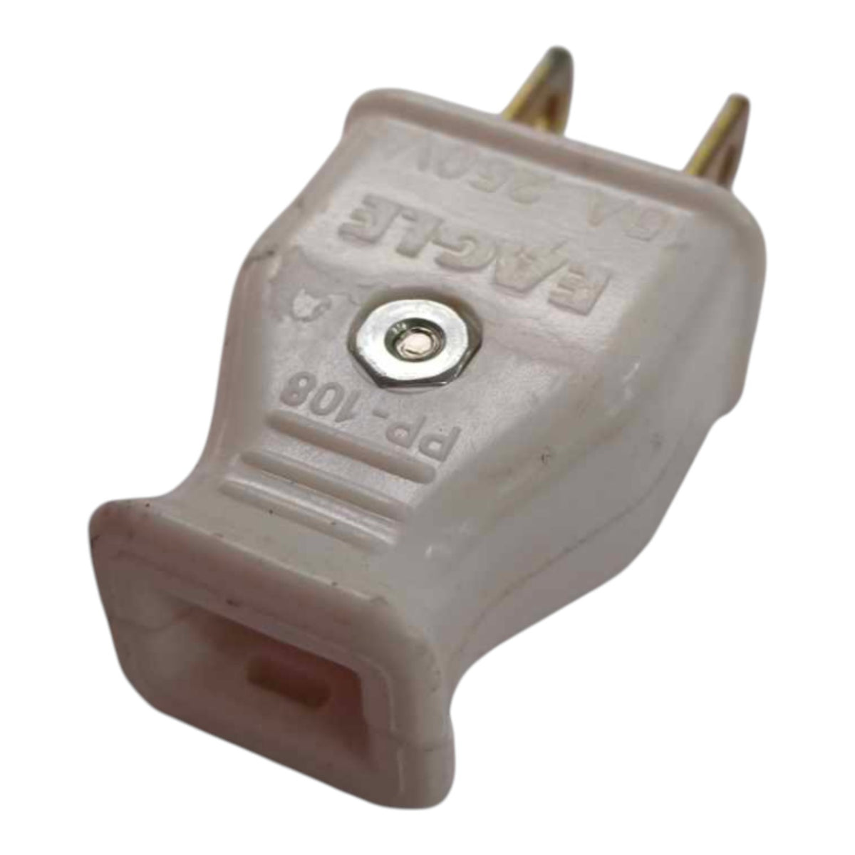 A single electrical plug adapter with a beige plastic housing and gold metal pins, shown on a plain white background.