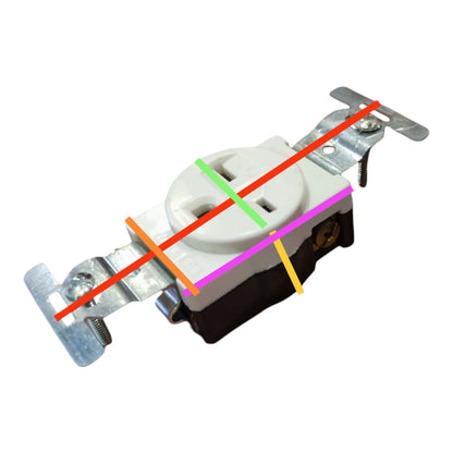 A white and silver electrical outlet socket with colorful overlaid red, green, orange, purple, and yellow lines indicating connection points, isolated on a white background.