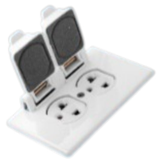 Eagle 2 Gang 10/15A 250V Universal Grounding Duplex Outlet Weatherproof Outlet Outdoor Plate w/ Snap Cover 1961/828C