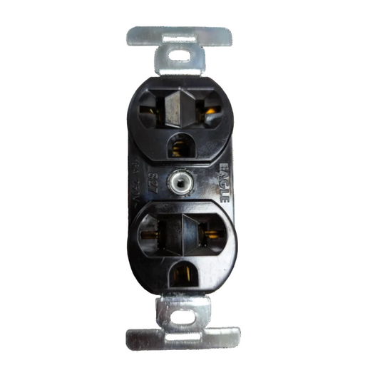 Eagle 2 Gang T-Slot Outlet 15A 250V black power outlet with metal mounting brackets
