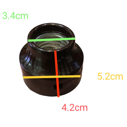 A black plastic cylindrical fitting or connector shown on a white background with colored measurement lines and text indicating dimensions: 3.4cm across the top opening, 5.