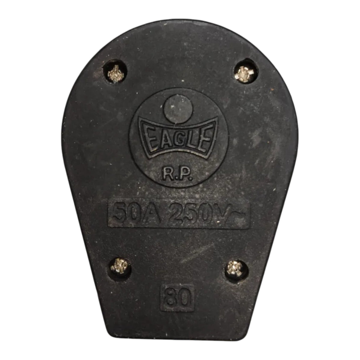 Black molded rubber grounding block with four pre-installed screws, featuring embossed branding 'EAGLE R.P.