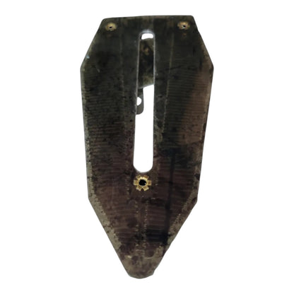 A dark brown textured plastic or metal mounting plate with a central vertical slot, pre-drilled screw holes, and a tapered pointed bottom, shown on a plain white background.