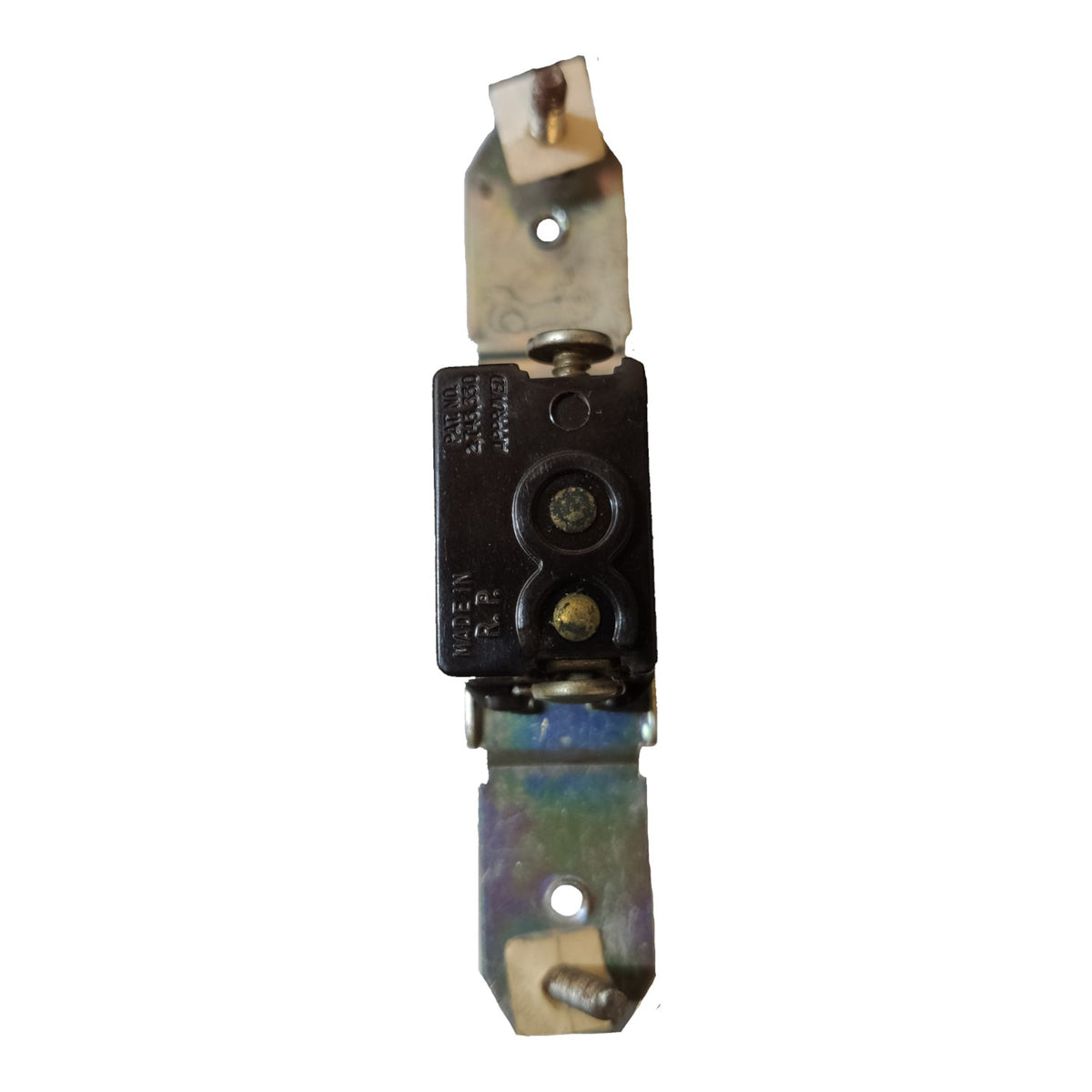 A single electrical fuse holder or fuse component with a black central body and metallic top and bottom terminals, shown on a plain white background.