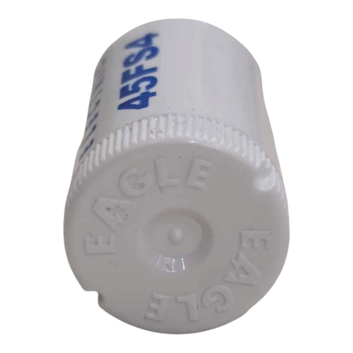 A white plastic Eagle filter cartridge with blue printed text '45F54' and embossed 'EAGLE' branding on the bottom cap, shown on a white background.