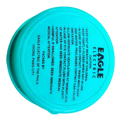 A stack of bright turquoise plastic lids with printed safety instructions and the brand name 'EAGLE ELECTRIC' on a white background.