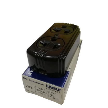 Eagle Surface Mount 2 Gang T-Slot Outlet with Ground,2 Pole 3 Wire Outlet 15A 250V CAT 78I