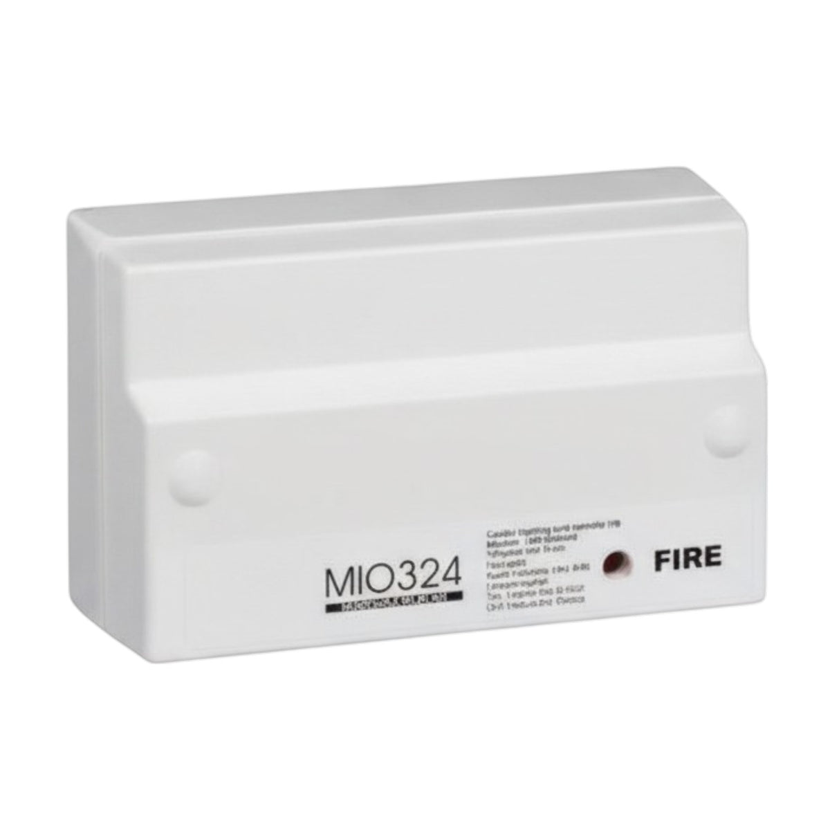 A white rectangular electronic module with printed text including 'MIO324' and 'FIRE' on the front, photographed on a plain white background.