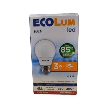 Ecolum 3W LED Bulb 220V E27 3000K Warm White