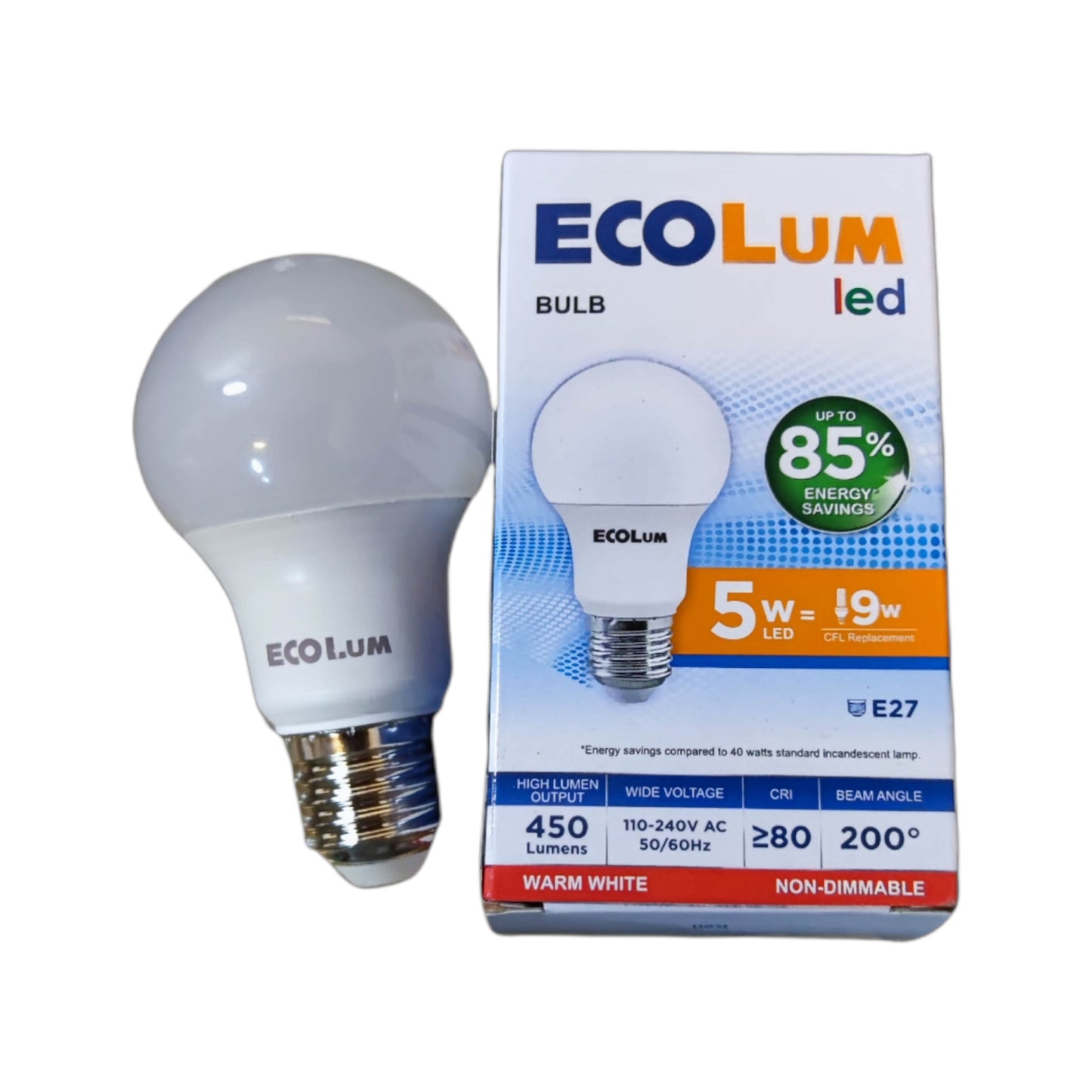 Ecolum 5W LED Bulb 220V E27 3000K Warm White CBI205WW