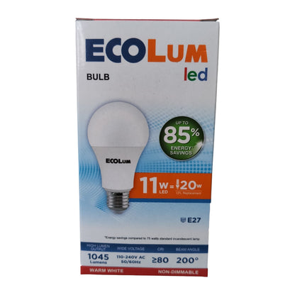 Ecolum LED bulb packaging on a white background