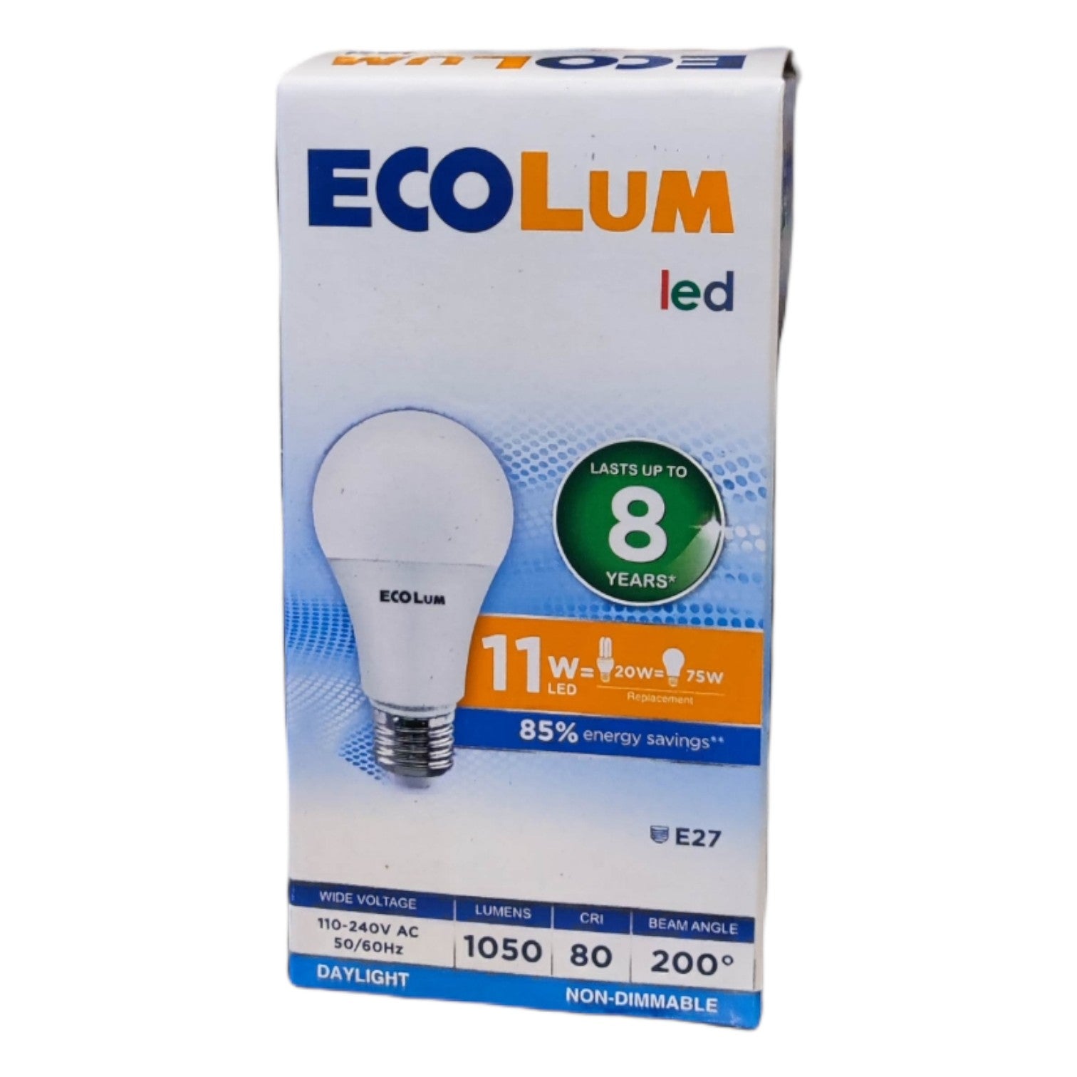 Ecolum LED bulb packaging on a white background
