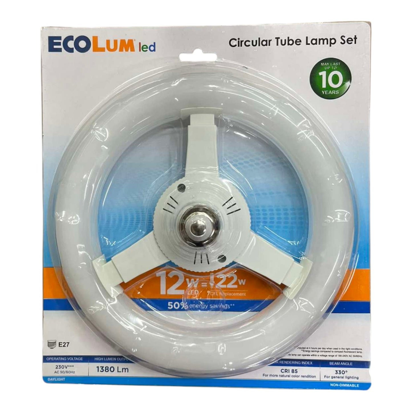 EcoLum LED circular tube lamp set packaging on a white background