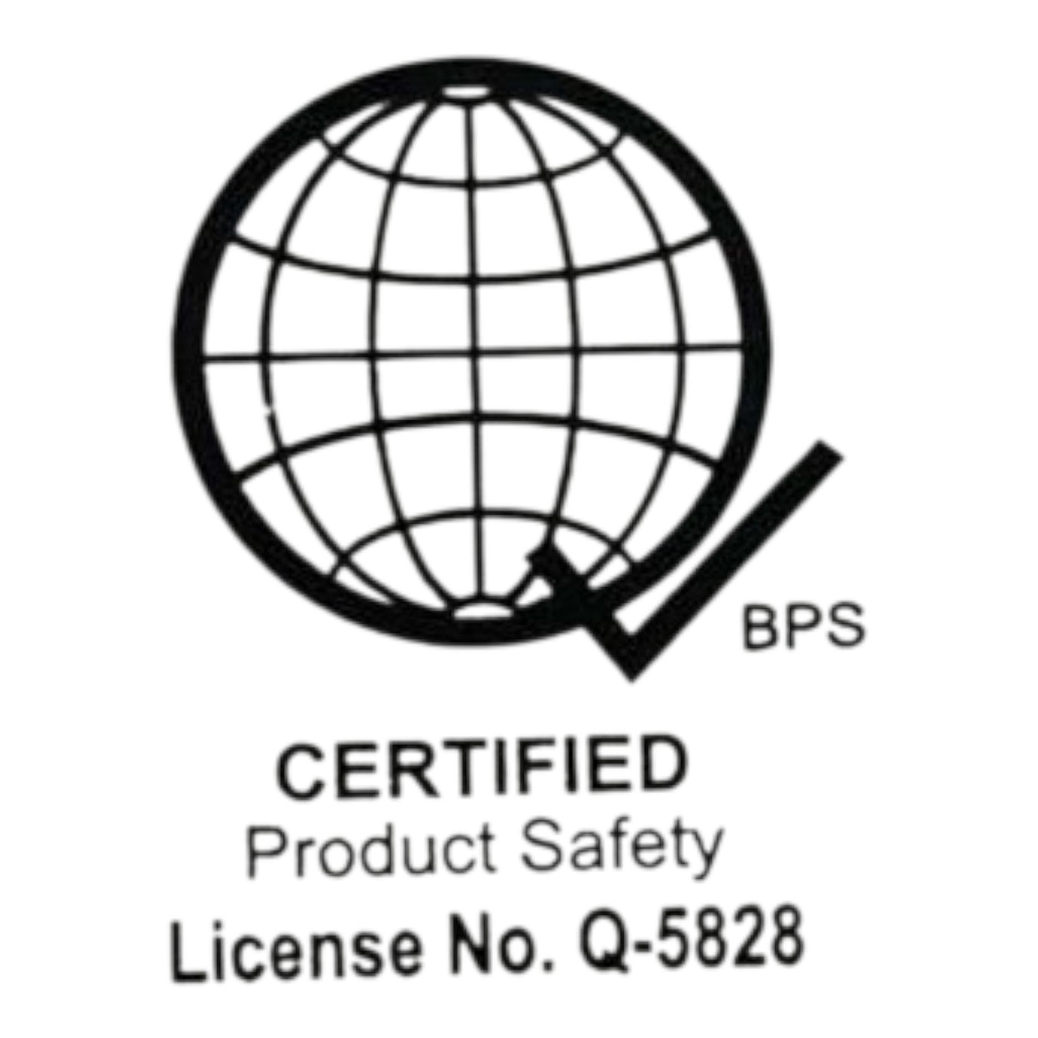 Certified Product Safety logo with a globe and text on a white background