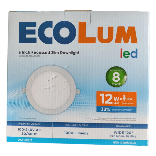 Ecolum LED recessed downlight packaging on a white background