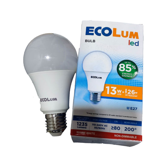 Ecolum LED bulb and its packaging on a white background