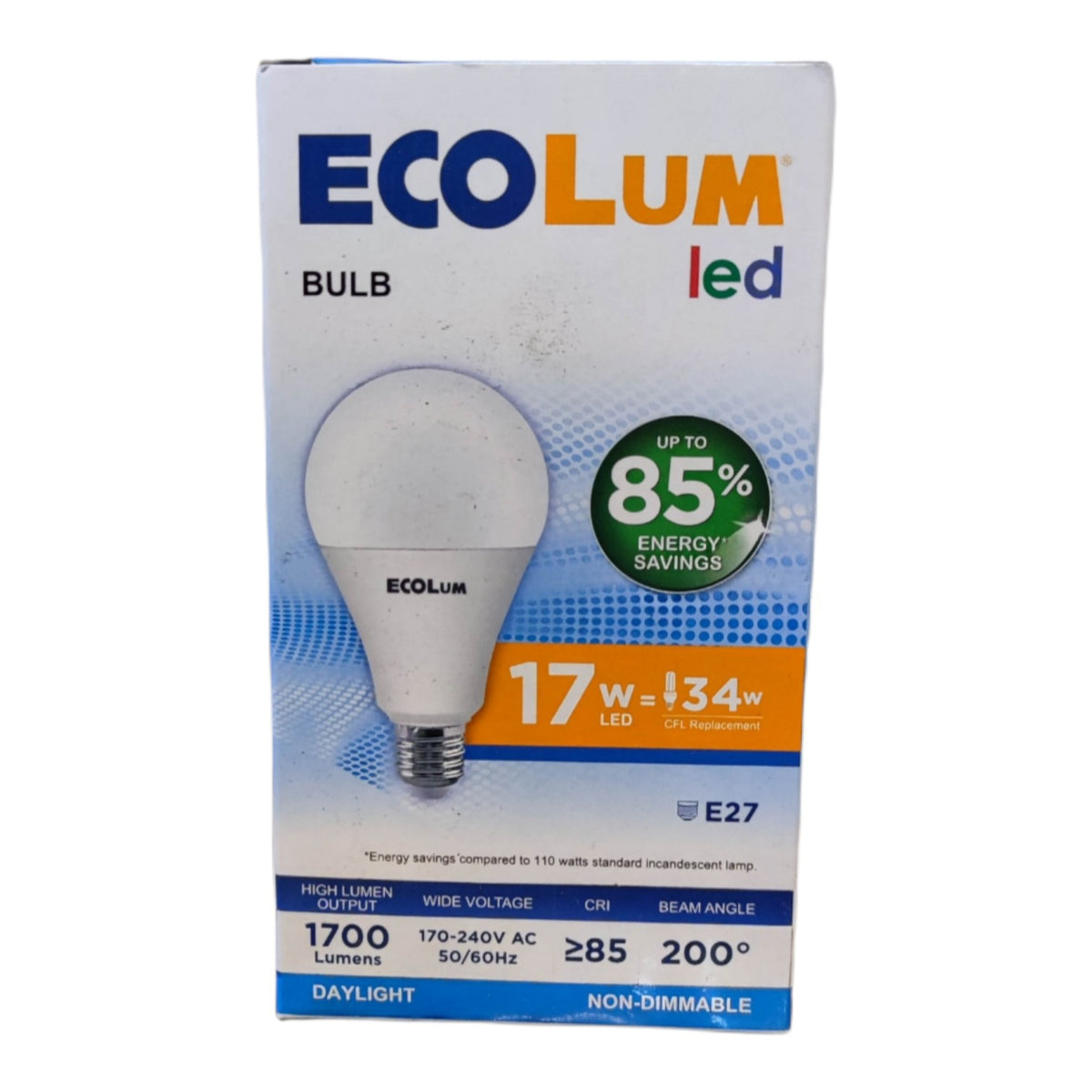 Ecolum LED bulb packaging on a white background