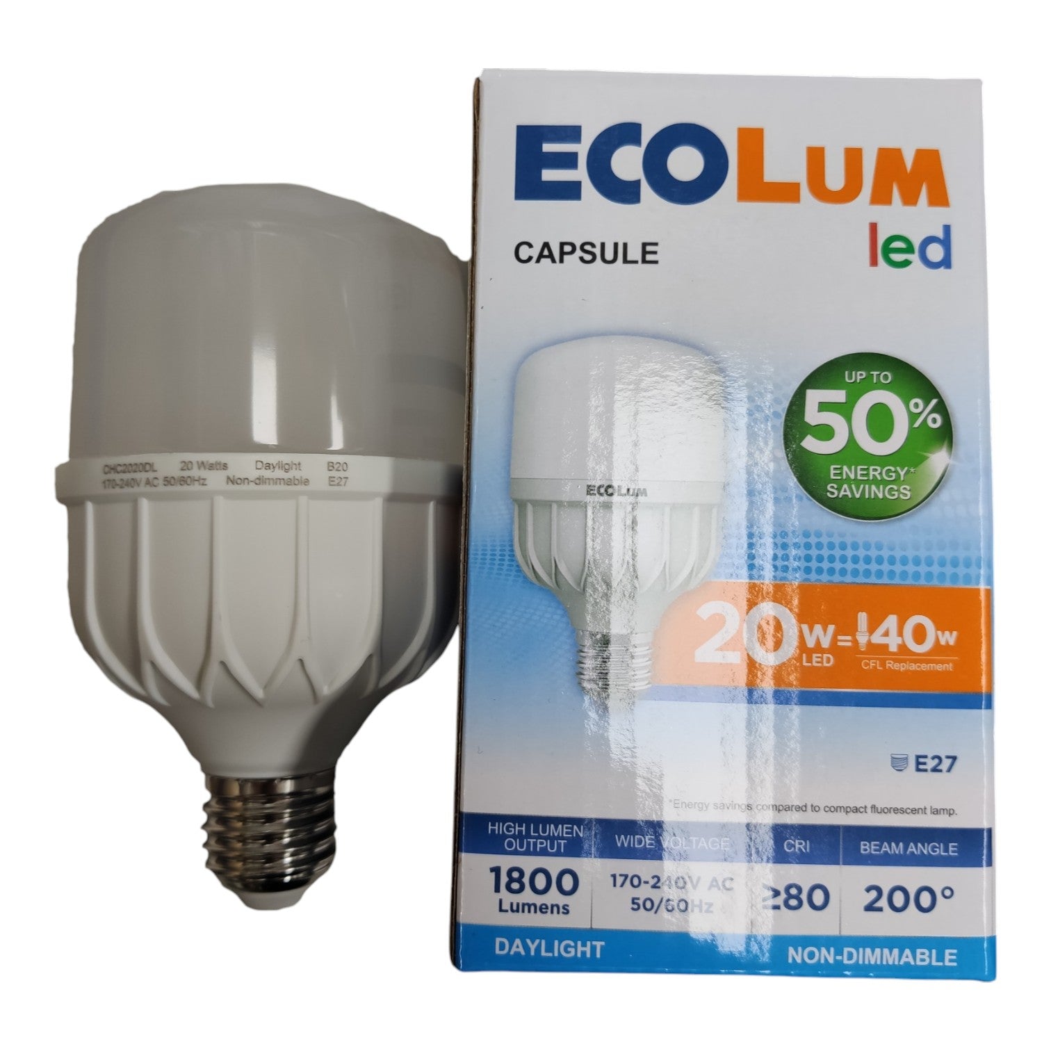 Ecolum 20W LED Capsule E27 220V Daylight 6500K CHC2020DL – Electx ...