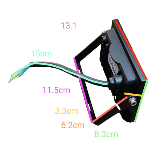 Black electronic component with labeled dimensions on a white background