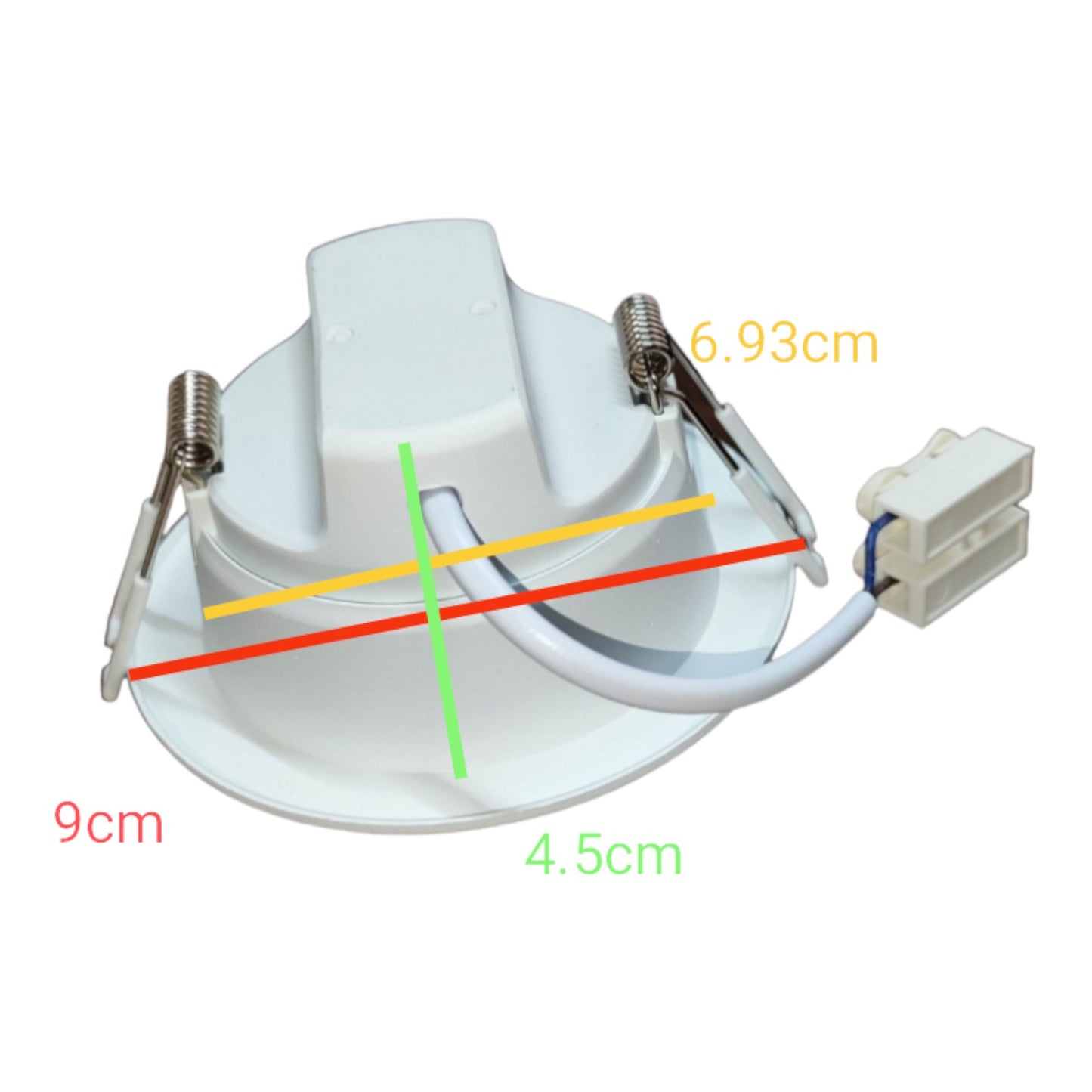 Light fixture with labeled dimensions on a white background
