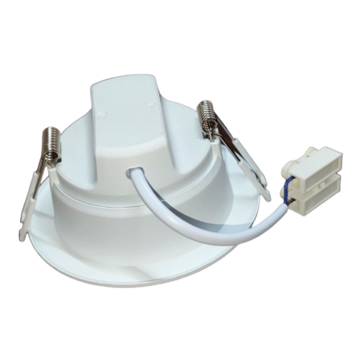 White light fixture with wiring on a white background